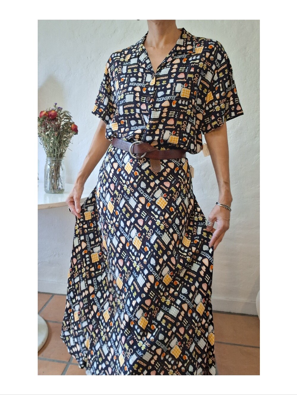Vintage 90s David Dart Coffee Print Skirt & Top Set - Rare & Fun!